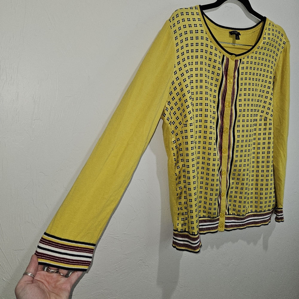 Talbots Women's Size 1X Yellow Geo Print Patterned Charming Cardigan Layering - Picture 4 of 14